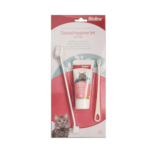 ست مسواک و خمیردندان گربه با طعم پنیر بایولاین